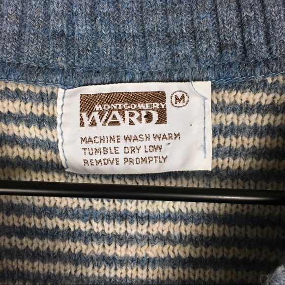 VINTAGE Wool Sweater Vest Montgomery Ward Stripe Sleeveless V Neck Size Medium - Picture 5 of 6